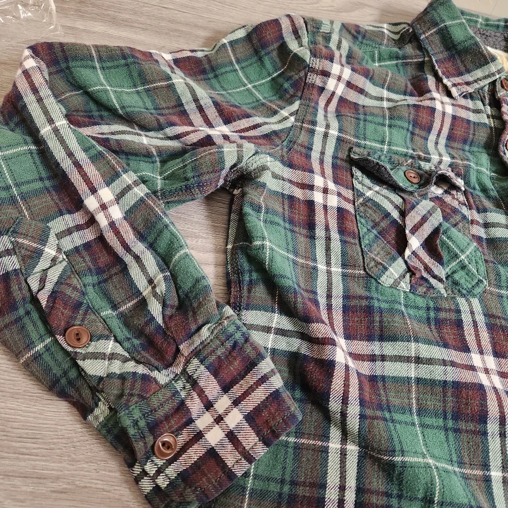 True Religion Green Shirt Size M Plaid Thermal Lined Workwear Flap Pockets Thick